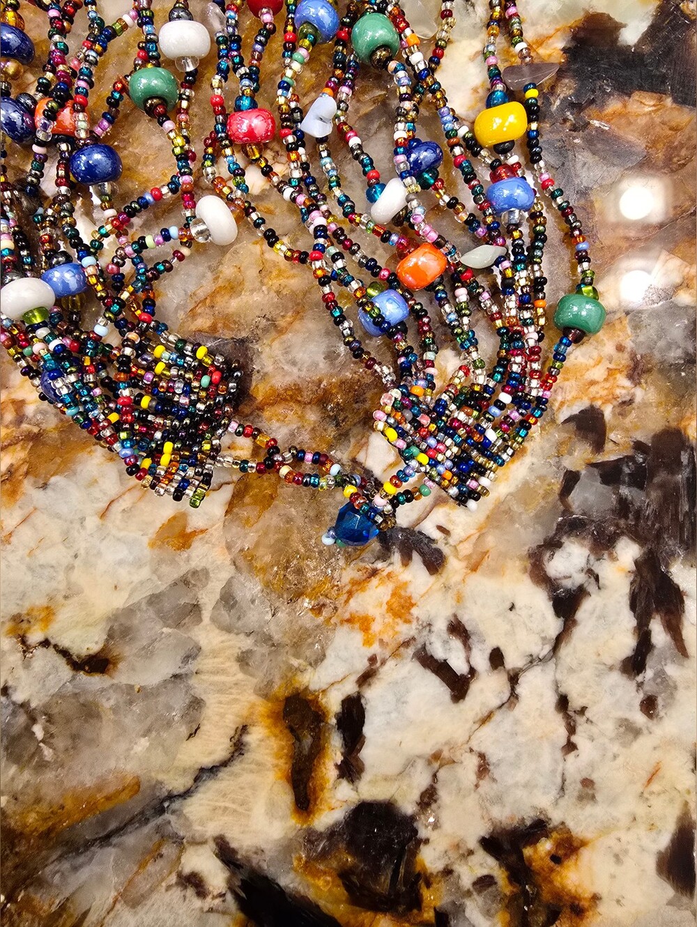 vintage handcrafted multi-strand necklaces colorful glass Stone beads - Picture 4 of 4